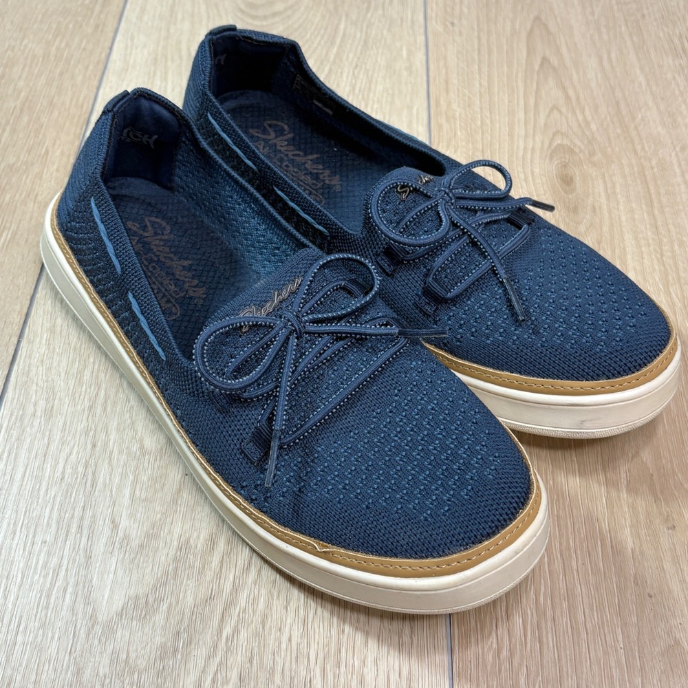 Skechers Coastal Drive Navy Blue Knit Slip On Boat Shoes Womens 8.5 100676